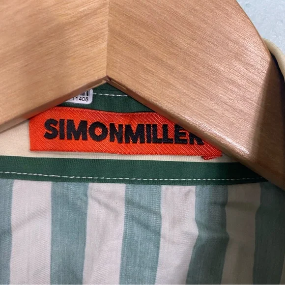 Simon Miller Loch Poplin Maxi Button Down Dress Striped Green Cut Out Large - Picture 4 of 15